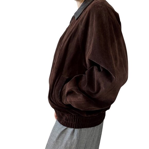 Vintage Cypress Grove Unisex Brown Suede Leather Oversized Bomber Jacket Sz L - Picture 6 of 10